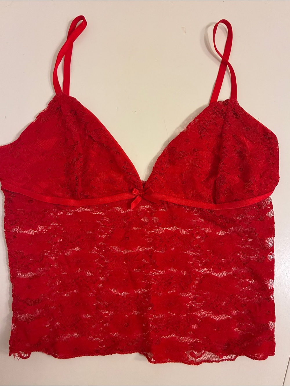 Amazon Red Lace Camisole Tank with Bow Detail